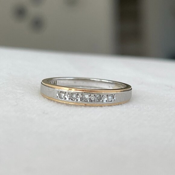 Vintage Silver and Gold Ring with Clear Stones